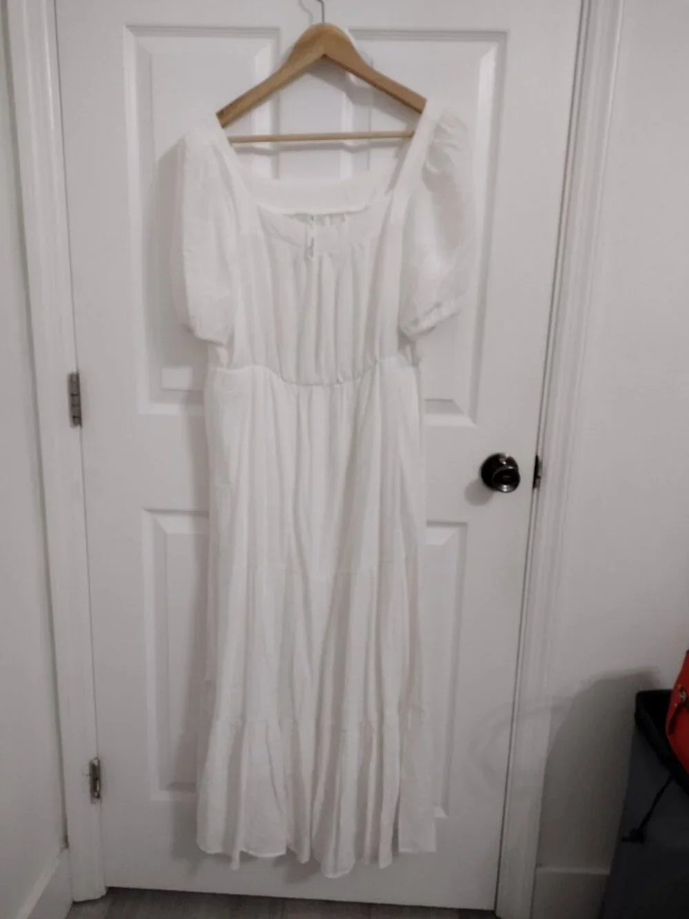 NY Collection White Maxi Dress 1X NWOT Puff Sleeve Tiered Boho Chic - Picture 7 of 8